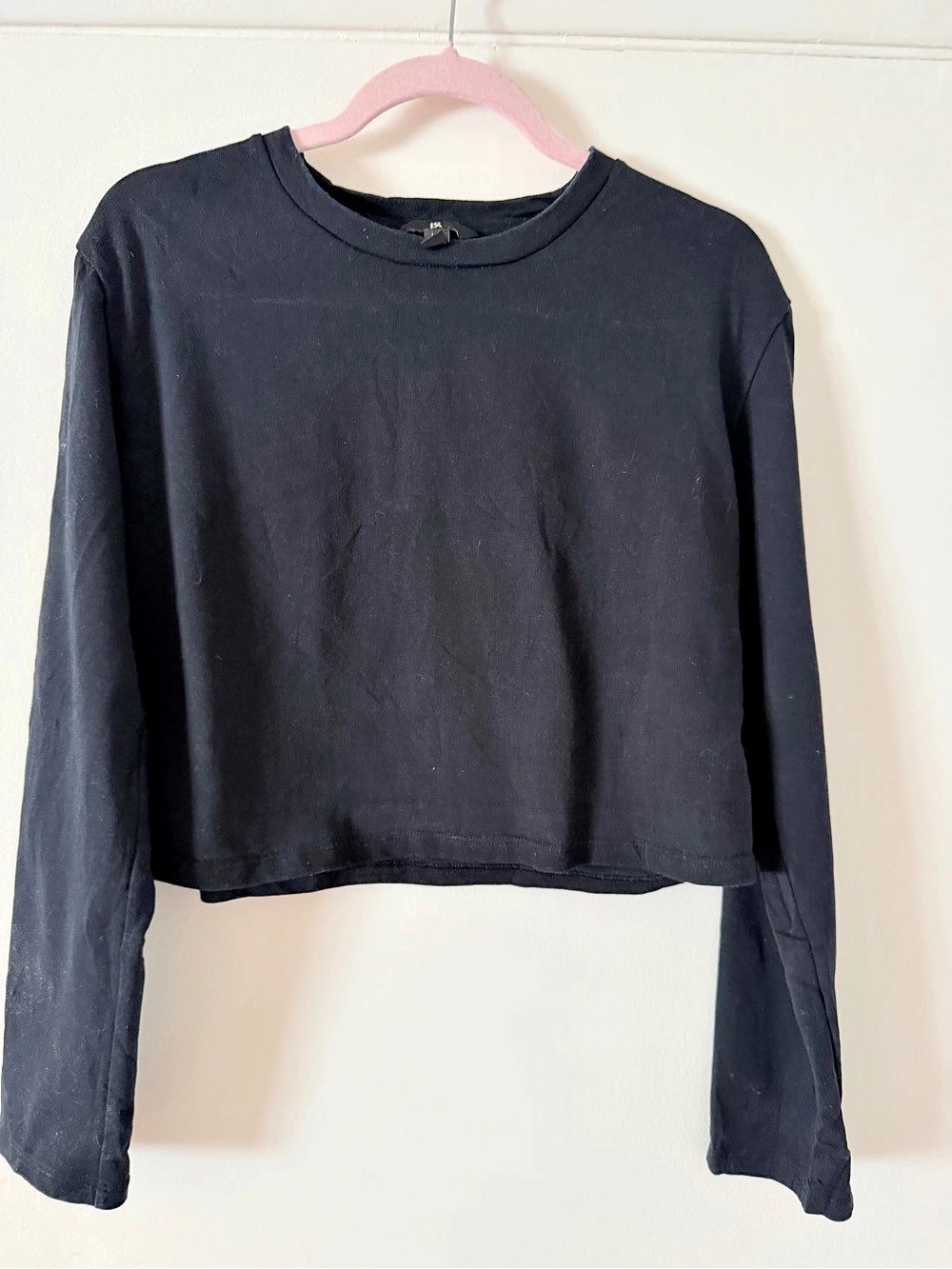 BR Black Cropped Cotton Long Sleeve Crew Neck Top Women’s XS